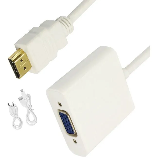 4XEM HDMI to VGA Adapter With 3.5mm Audio Cable and Power- White 4XHDMIVGAAP