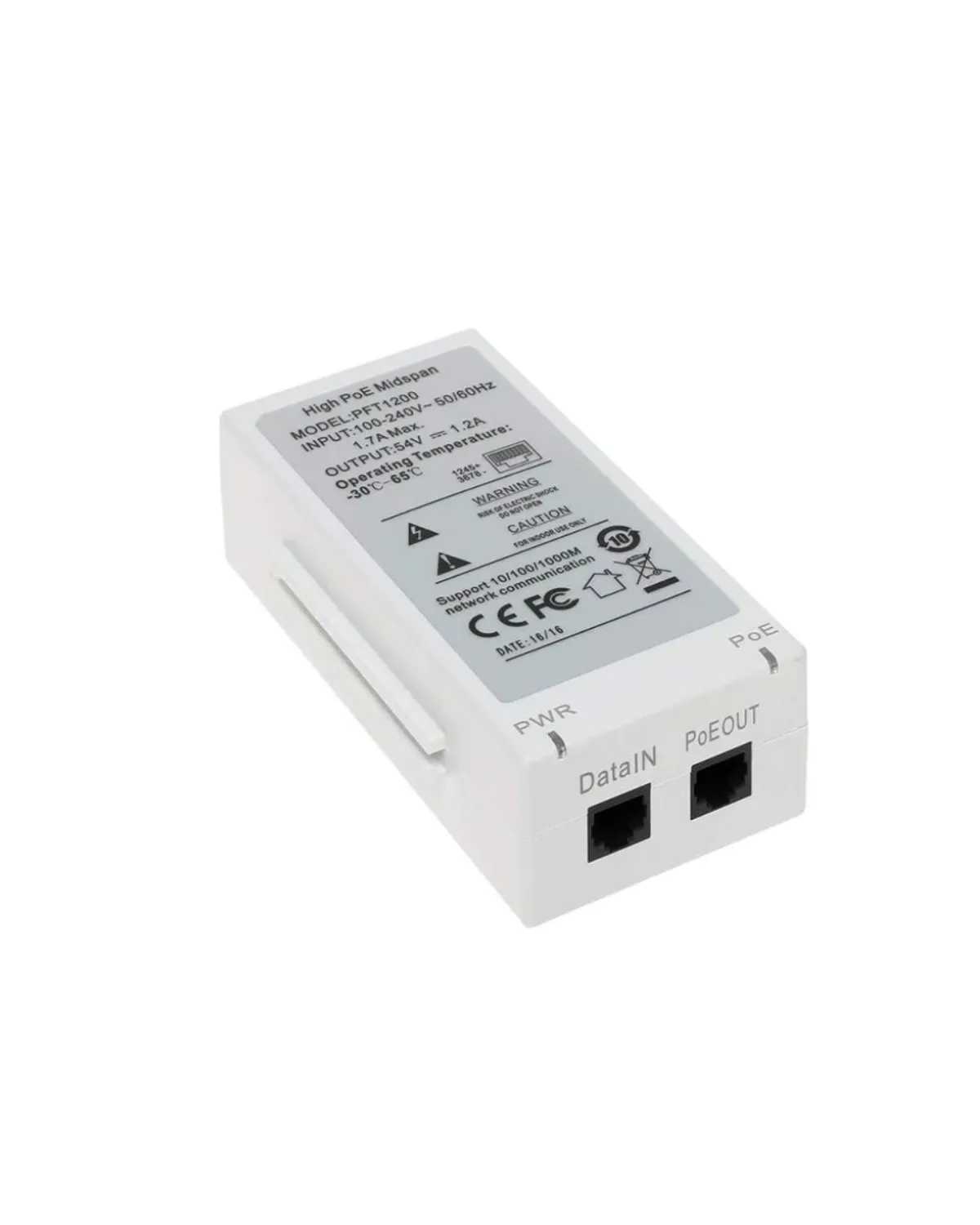 60W Gigabit Ultra POE Injector PFT1200 Single Port Hi-POE Midspan 802.3at/af, 10/100/1000Mbps