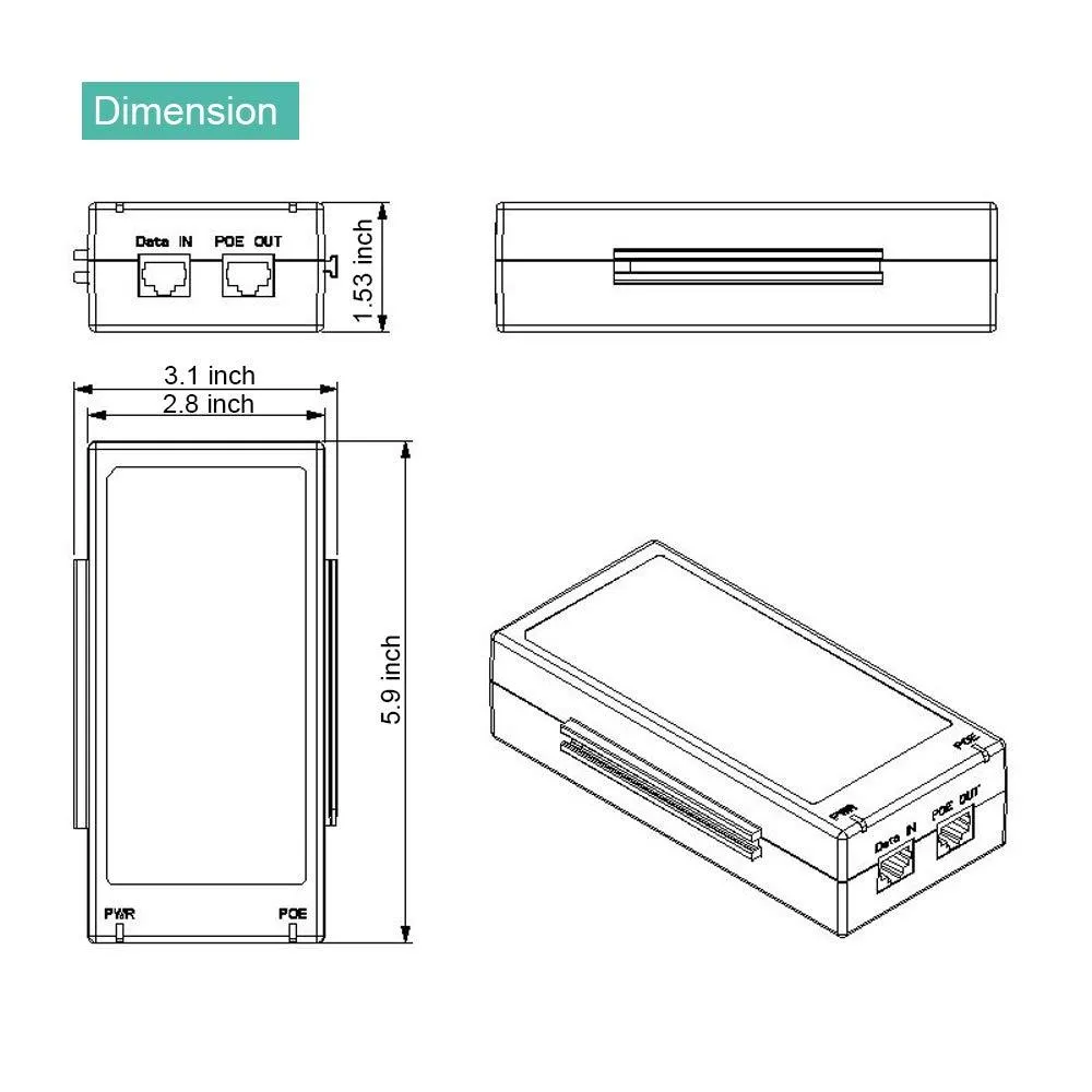 60W Gigabit Ultra POE Injector PFT1200 Single Port Hi-POE Midspan 802.3at/af, 10/100/1000Mbps