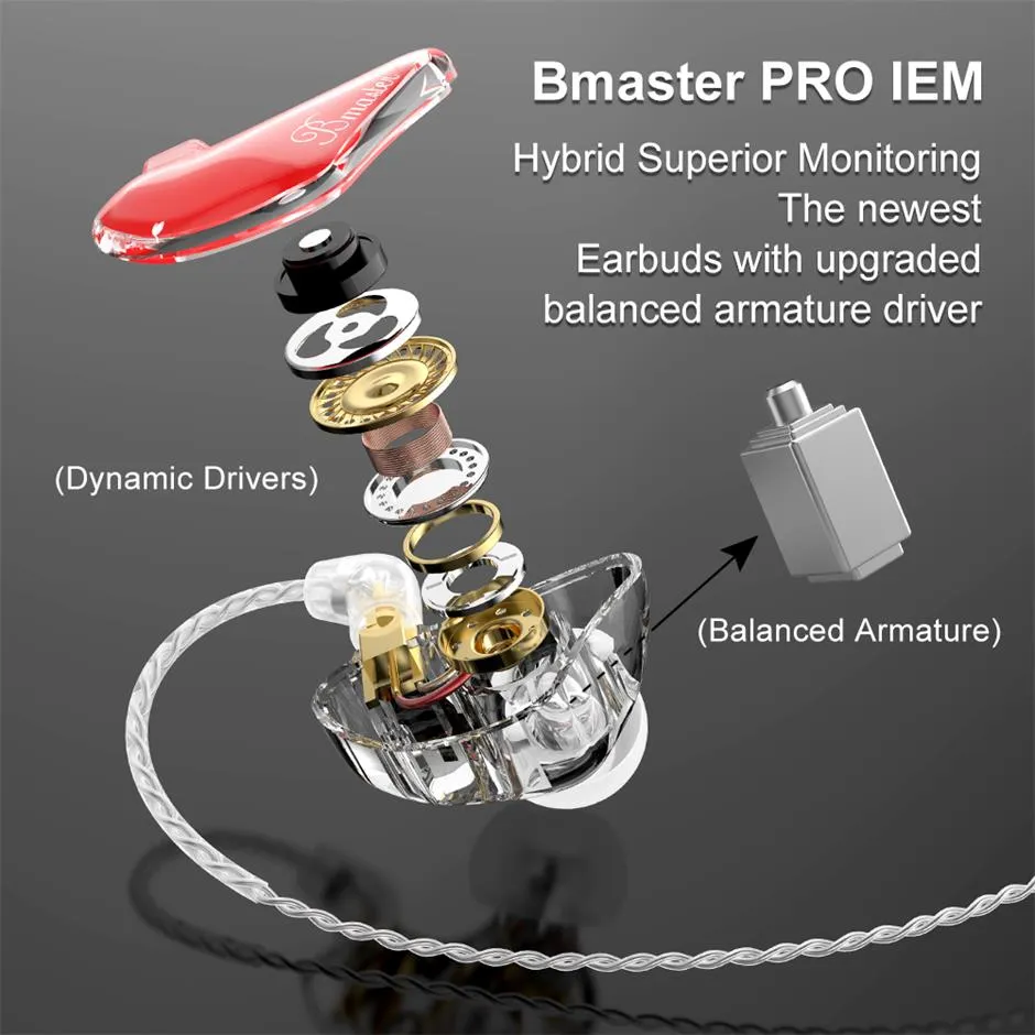 BASN Bmaster PRO Triple Drivers In Ear Monitor Headphones (Red-Black)