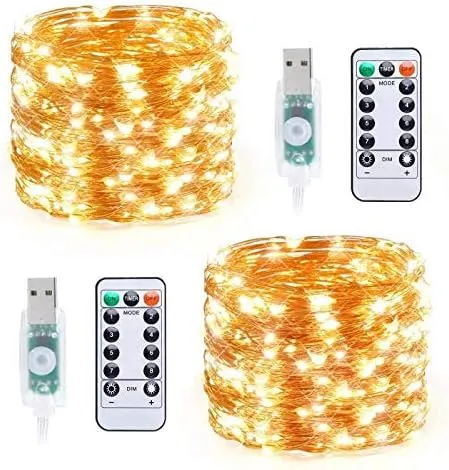 Bulk 2 Pack 33ft 100 LED Fairy Lights USB Powered with Remote Control for Wedding Party Christmas Wholesale