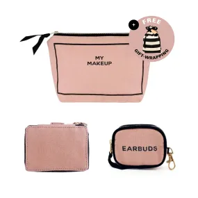 Handbag Organizer Trio: Trinket, Makeup & Earbud Cases, Pink/Blush