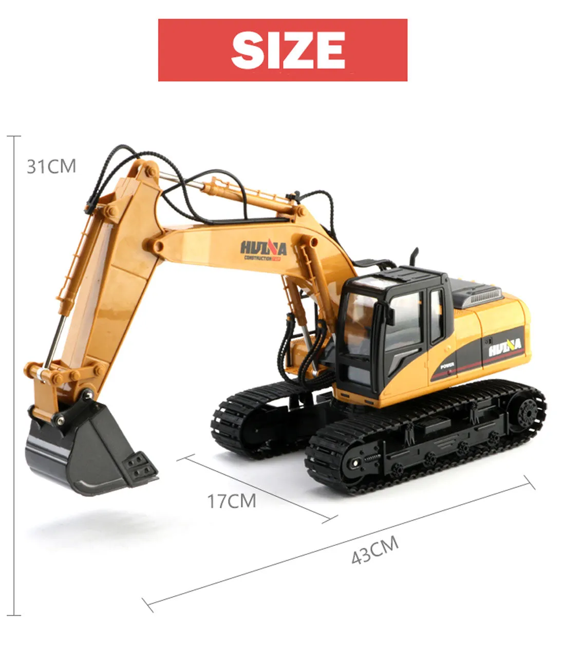 HUINA 1/14 15CH RC Alloy Excavator Construction Engineering Vehicle Digger Toy Gift