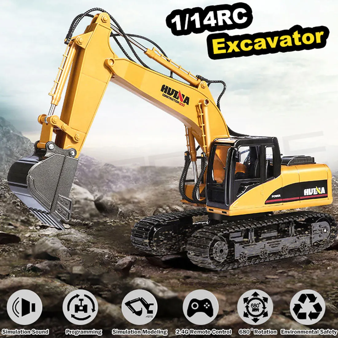 HUINA 1/14 15CH RC Alloy Excavator Construction Engineering Vehicle Digger Toy Gift