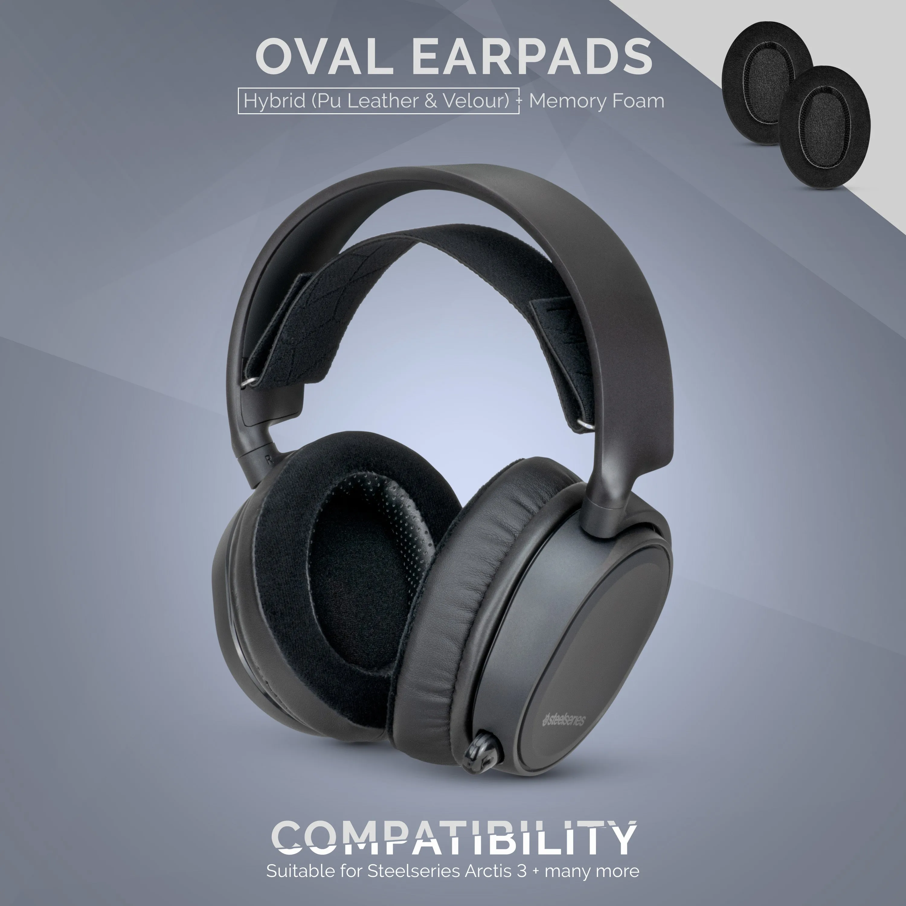 Hybrid Oval Replacement Memory Foam Earpads - Suitable for many Headphones