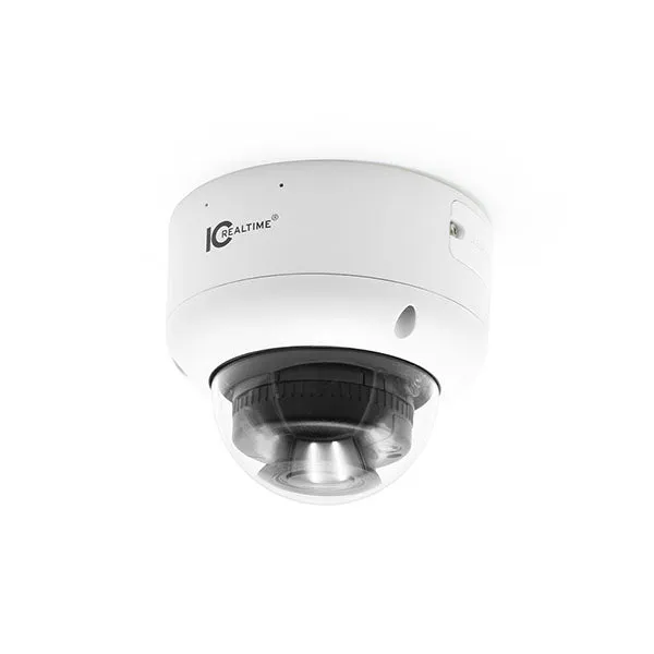 IC Realtime - IPEL-D40V-W1-LED / 4MP IP Indoor/Outdoor Dome Camera / Varifocal 2.7-12mm Motorized Lens (115° - 48°) / 131 Feet Warm White LED / POE/-EPOE Capable