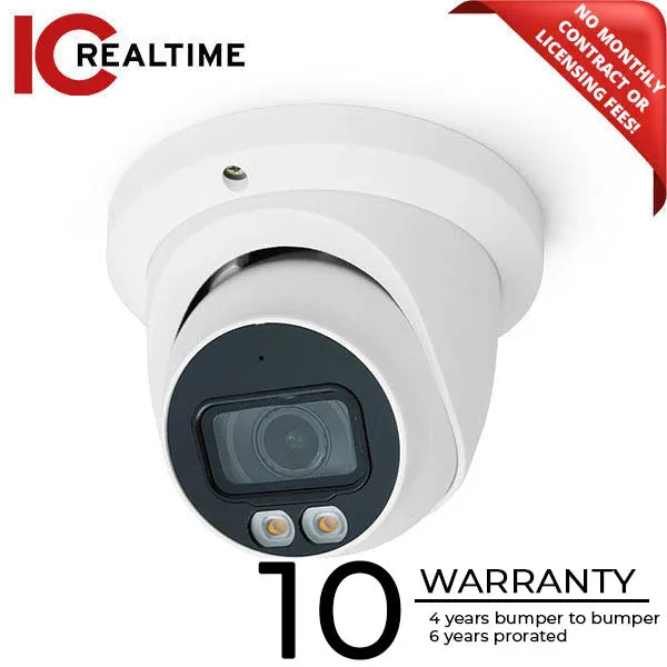 IC Realtime - IPMX-E40F-W1-LED / 4MP IP Indoor/Outdoor Small Size Eyeball Dome Camera / Fixed 2.8mm Lens (103°) / 98 Ft Warm Light LED / POE Capable