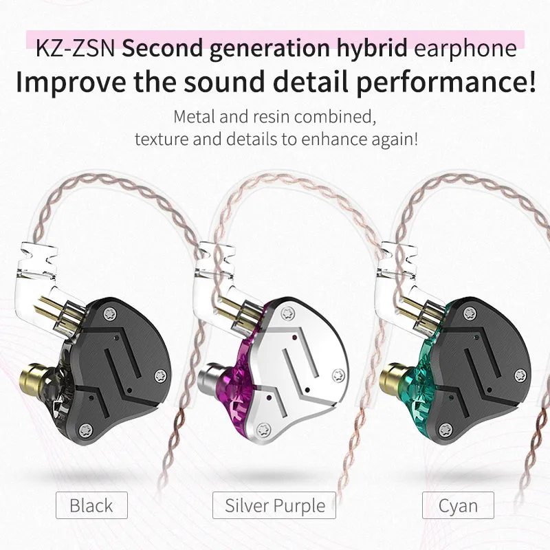 【KZ ZSN】 in Ear Earphone 1BA 1DD Stereo High Fidelity Earphone, KZ Earbuds High Resolution in Ear Monitor Headphone