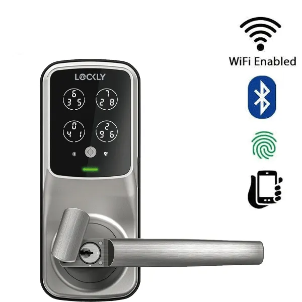 Lockly - 688FSN - Lux Compact Fingerprint Biometic Mortise Lever Set - Keypad - Bluetooth App Controlled - Satin Nickel