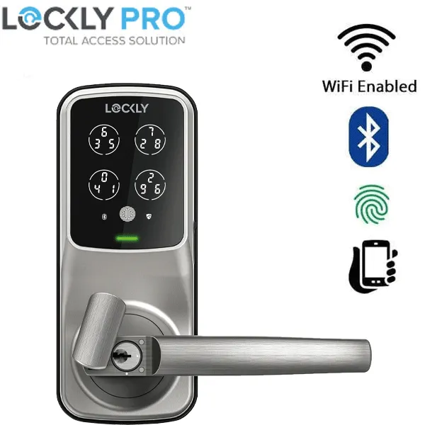 Lockly - 688FSN - Lux Compact Fingerprint Biometic Mortise Lever Set - Keypad - Bluetooth App Controlled - Satin Nickel