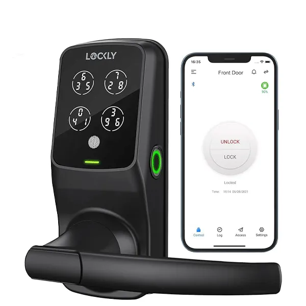 Lockly - PGD628FMB - Secure PLUS Fingerprint Biometric  Electronic Latch Lever Set - Keypad-Bluetooth App Controlled - Matte Black