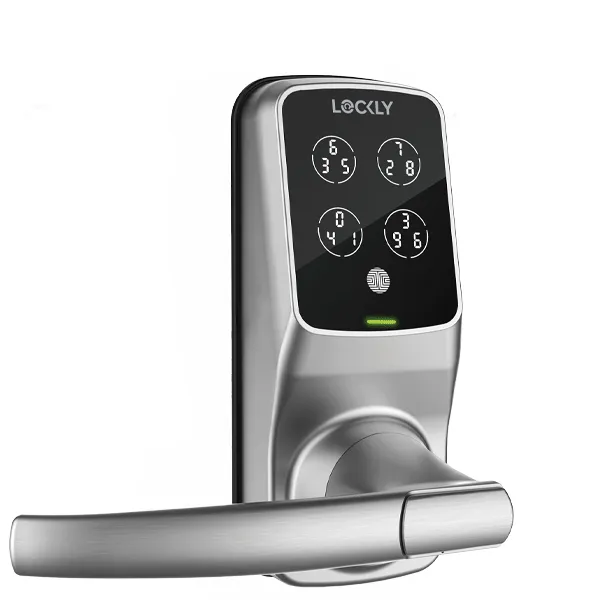 Lockly - PGD628FSN - Secure PLUS Fingerprint Biometric Electronic Latch Lever Set - Keypad-Bluetooth App Controlled - Satin Nickel