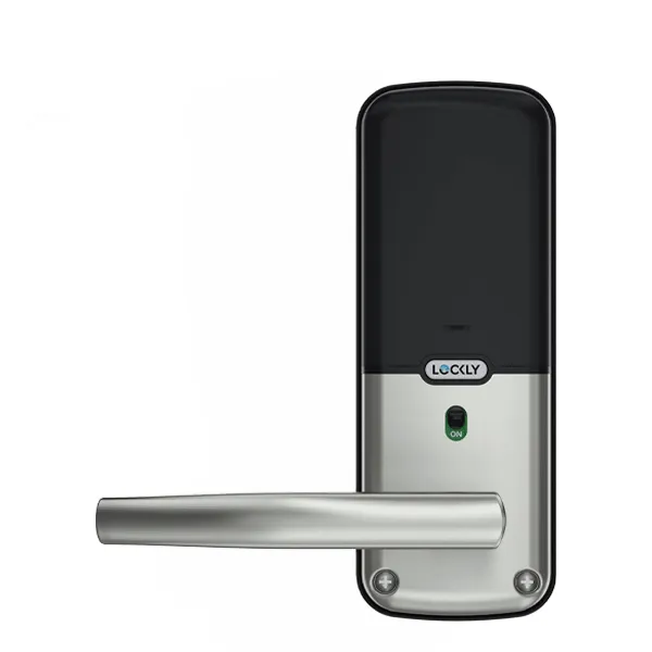 Lockly - PGD628FSN - Secure PLUS Fingerprint Biometric Electronic Latch Lever Set - Keypad-Bluetooth App Controlled - Satin Nickel