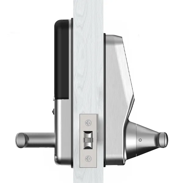 Lockly - PGD628FSN - Secure PLUS Fingerprint Biometric Electronic Latch Lever Set - Keypad-Bluetooth App Controlled - Satin Nickel