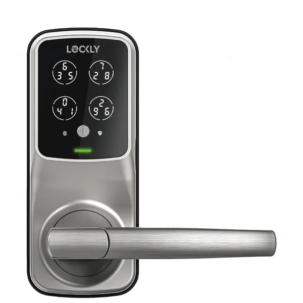 Lockly - PGD628FSN - Secure PLUS Fingerprint Biometric Electronic Latch Lever Set - Keypad-Bluetooth App Controlled - Satin Nickel