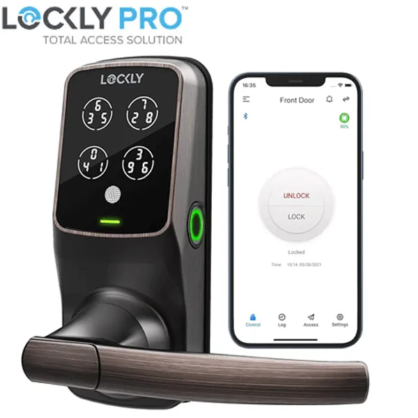 Lockly - PGD628FVB - Secure PLUS Fingerprint Biometric  Electronic Latch Lever Set - Keypad - Bluetooth App Controlled - Venetian Bronze