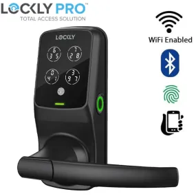 Lockly - PGD628WMB - Secure PRO Wi-Fi - Bluetooth App Controlled - Fingerprint Biometric Latch Lever Set - Includes Wi-Fi Hub - Matte Black