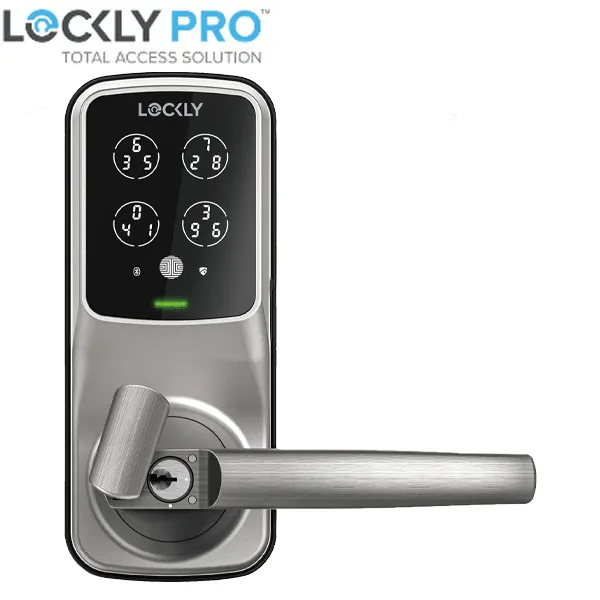 Lockly - PGD628WSN - Secure PRO Wi-Fi - Bluetooth App Controlled - Fingerprint Biometric Electronic Latch Lever Set - Includes Wi-Fi Hub -  Satin Nickel