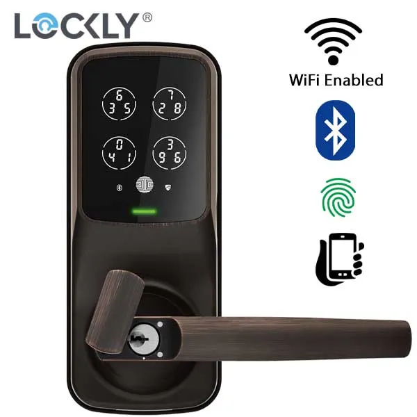 Lockly - PGD628WVB - Secure PRO Wi-Fi - Bluetooth App Controlled - Fingerprint Biometric Electronic Latch Lever Set - Includes Wi-Fi Hub - Venetian Bronze