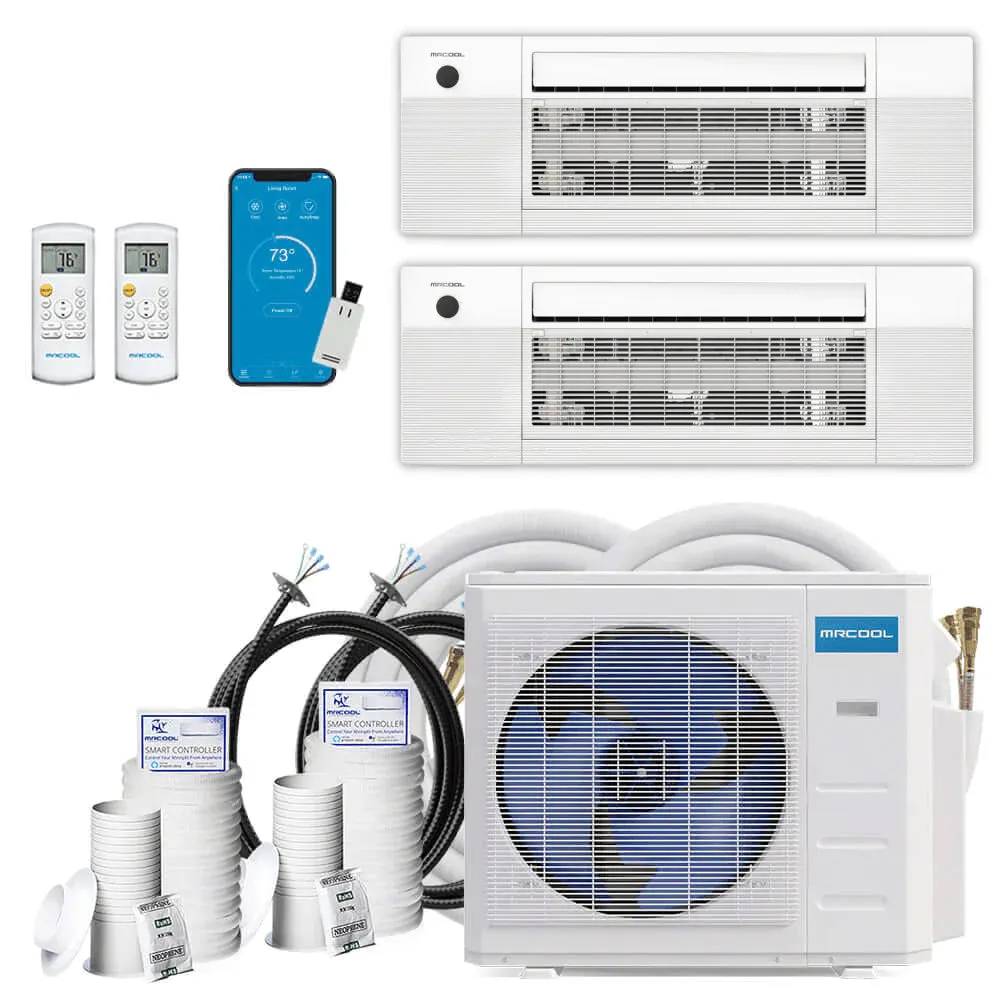 MRCOOL DIY 4th Gen 2-Zone 18,000 BTU 21 SEER (9K   9K) Ductless Mini Split AC and Heat Pump with Ceiling Cassettes