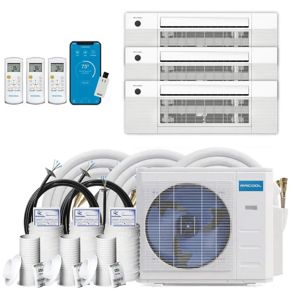 MRCOOL DIY 4th Gen 3-Zone 27,000 BTU 22 SEER (9K   9K   12K) Ductless Mini Split AC and Heat Pump with Ceiling Cassettes