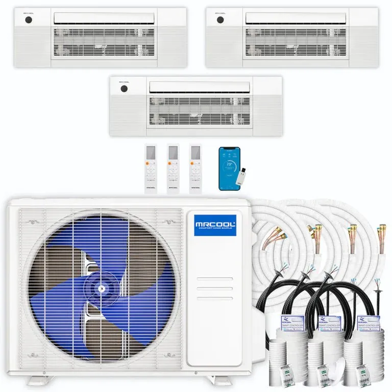 MRCOOL DIY 4th Gen 3-Zone 27,000 BTU 22 SEER (9K   9K   12K) Ductless Mini Split AC and Heat Pump with Ceiling Cassettes