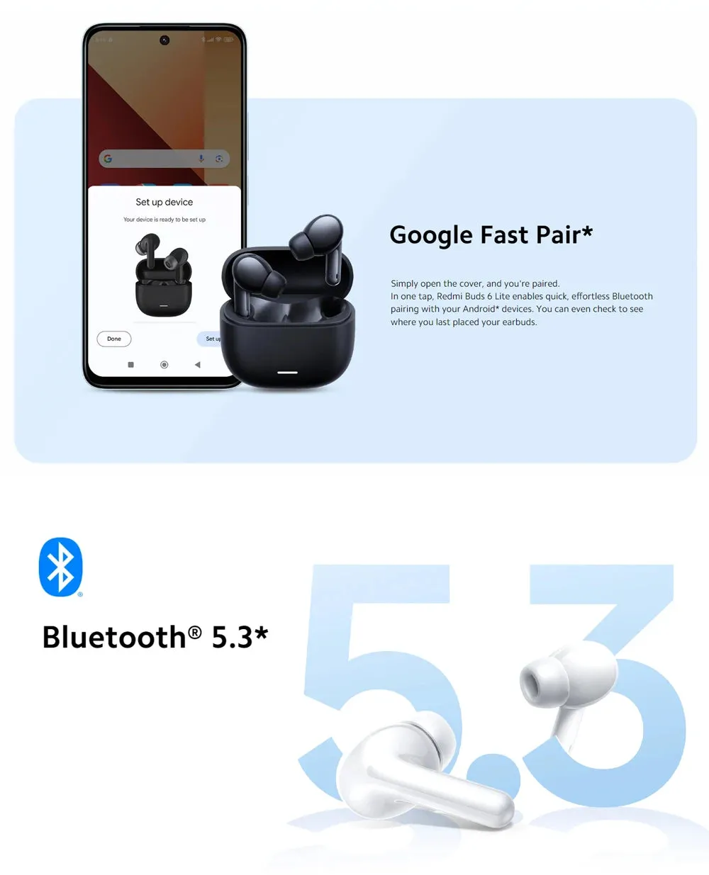 New Global Version Xiaomi Redmi Buds 6 Lite earphone Up to 40dB wide frequency active noise cancellation* Up to 38 hours headset