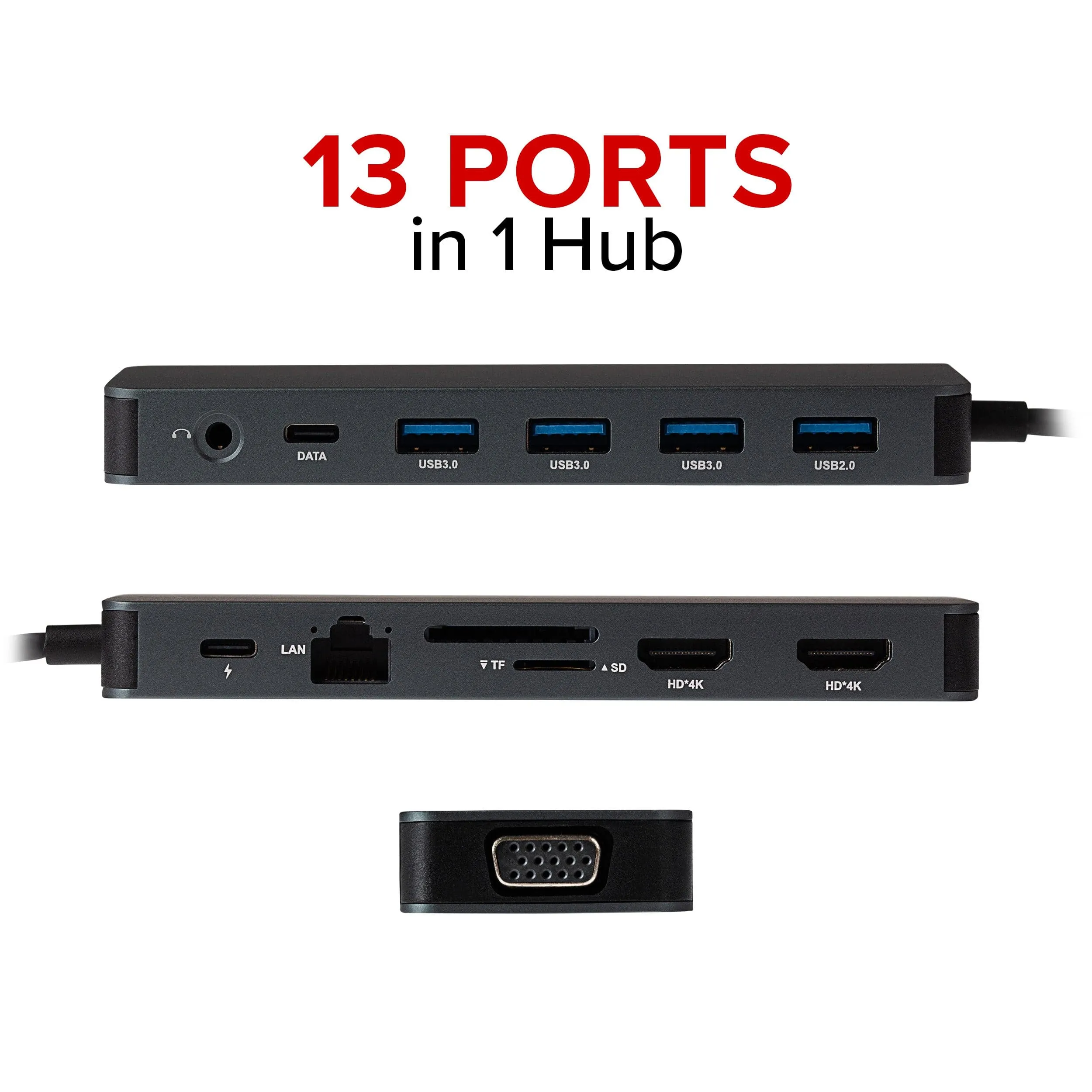 Nikkai USB-C Multiport Hub to 2x USB-C / 4x USB-A / 2x HDMI / Gigabit RJ45 / VGA / SD / Aux - Silver