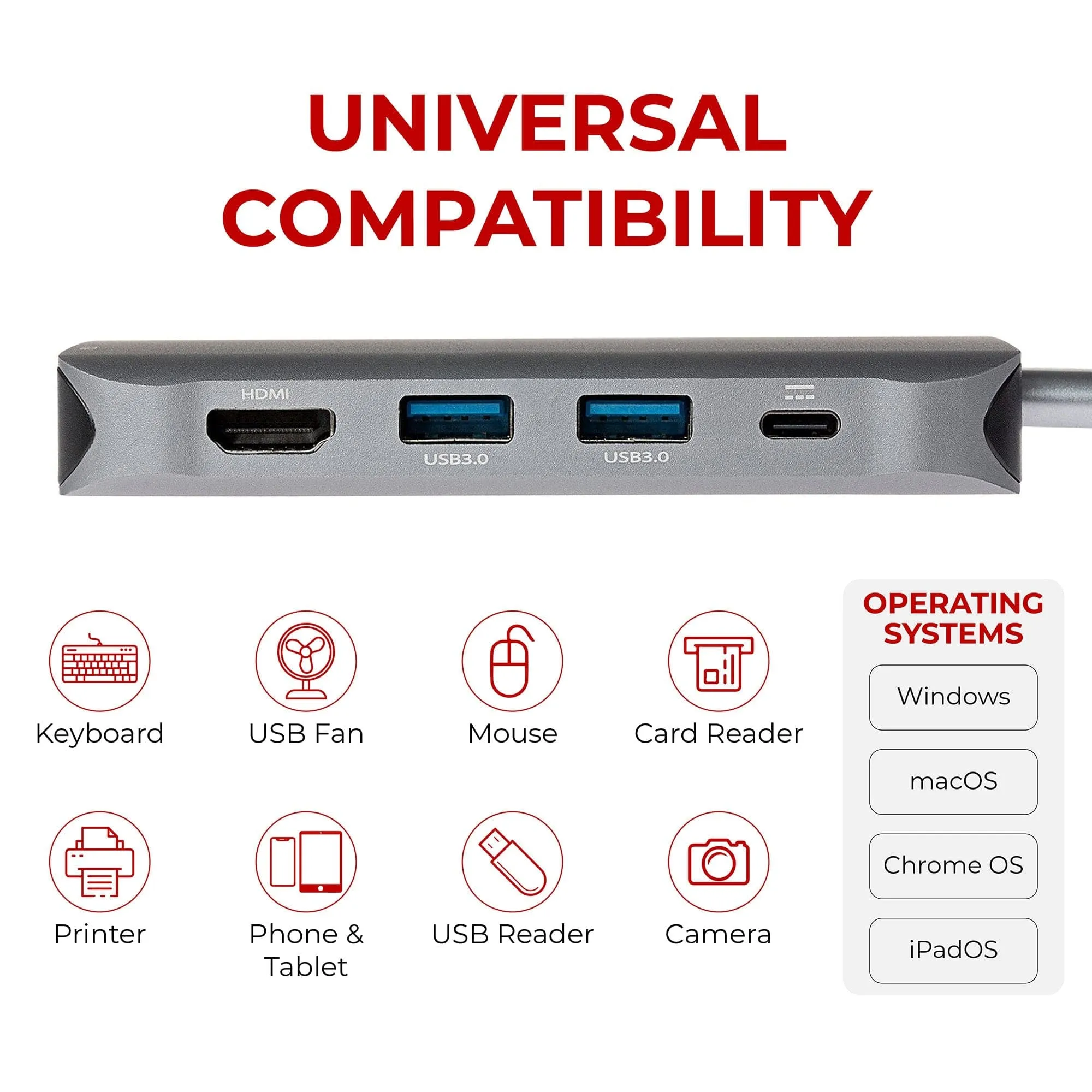 Nikkai USB-C Multiport Hub to 3x USB-A 3.0 / HDMI 4K / Gigabit RJ45 / VGA / USB-C PD / 3.5mm Audio / SD Card Reader - Silver