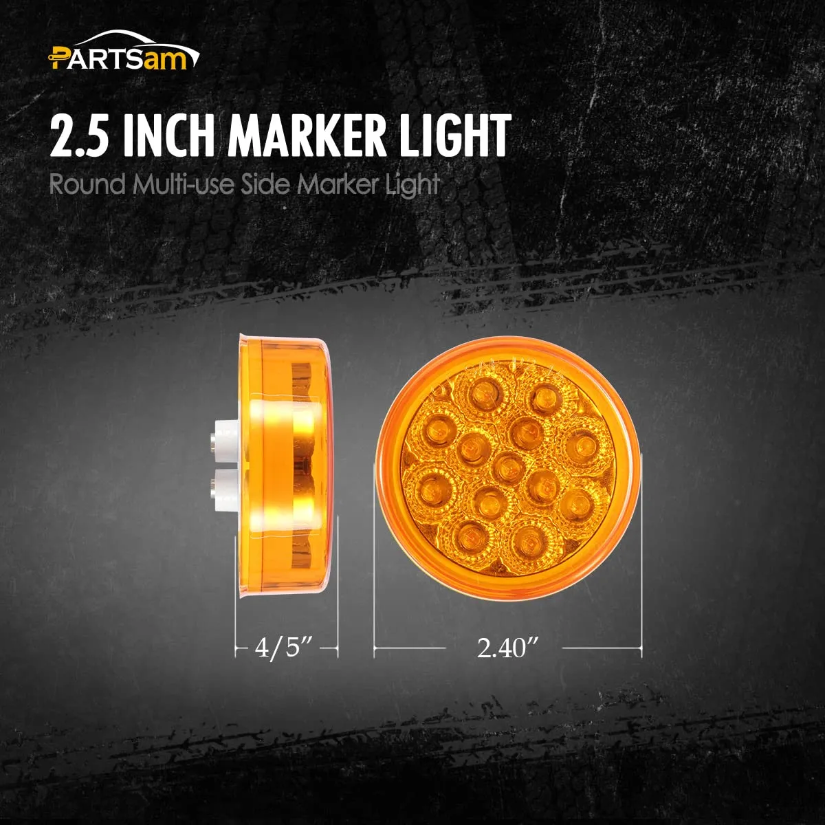 Partsam 10x 2.5" Round Side Marker light Clearance 13 Diodes (2 Amber  8 Red)