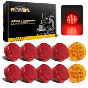 Partsam 10x 2.5" Round Side Marker light Clearance 13 Diodes (2 Amber  8 Red)