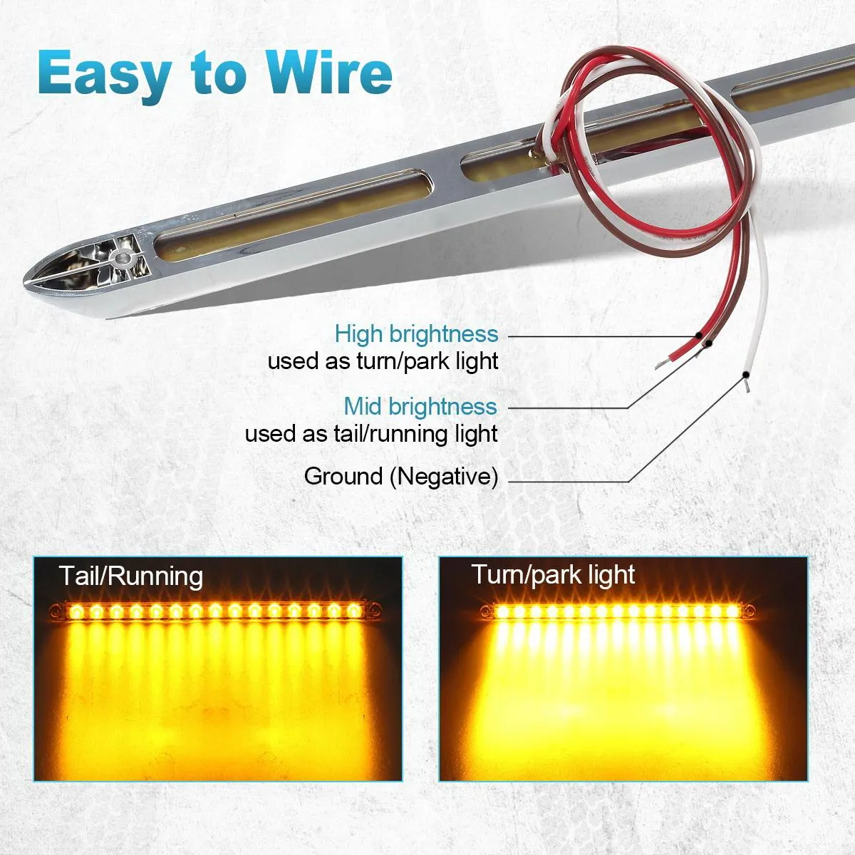 Partsam 2Pcs 12inch Amber Led LED Trailer Light Bar 15-2835-SMD Clear Lens with Chrome Bezel Sealed Thin LED Turn Signal Marker Identification Light Bar for Trucks Trailers RV Surface Mount