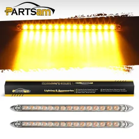 Partsam 2Pcs 12inch Amber Led LED Trailer Light Bar 15-2835-SMD Clear Lens with Chrome Bezel Sealed Thin LED Turn Signal Marker Identification Light Bar for Trucks Trailers RV Surface Mount