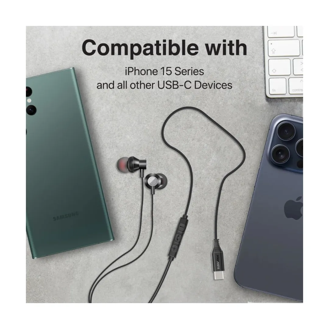 Promate Silken-C USB-C™ Earbuds, Premium Comfort-Fit Type-C™ in-Ear Earphones with in-Built Microphone, Anti-Tangle Cable, Hands-Free Calling and Button Controls for USB Type-C™ Enabled Devices