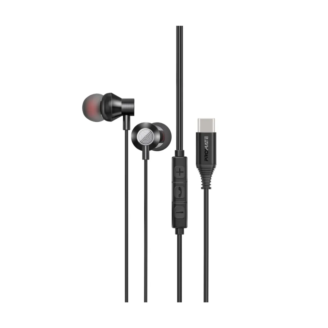 Promate Silken-C USB-C™ Earbuds, Premium Comfort-Fit Type-C™ in-Ear Earphones with in-Built Microphone, Anti-Tangle Cable, Hands-Free Calling and Button Controls for USB Type-C™ Enabled Devices