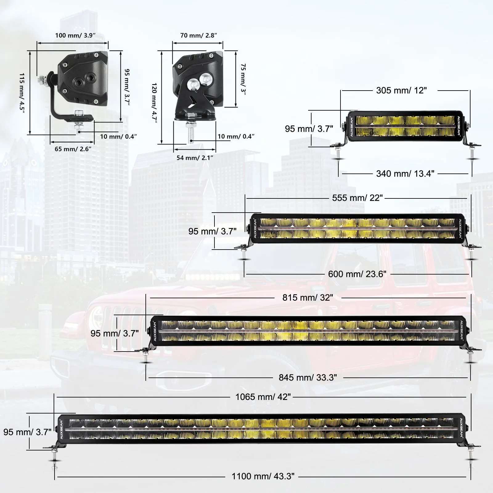 SP-DRL Series 12 Inch/22 Inch/32 Inch/42 Inch Off Road LED Light Bar With Amber&White DRL