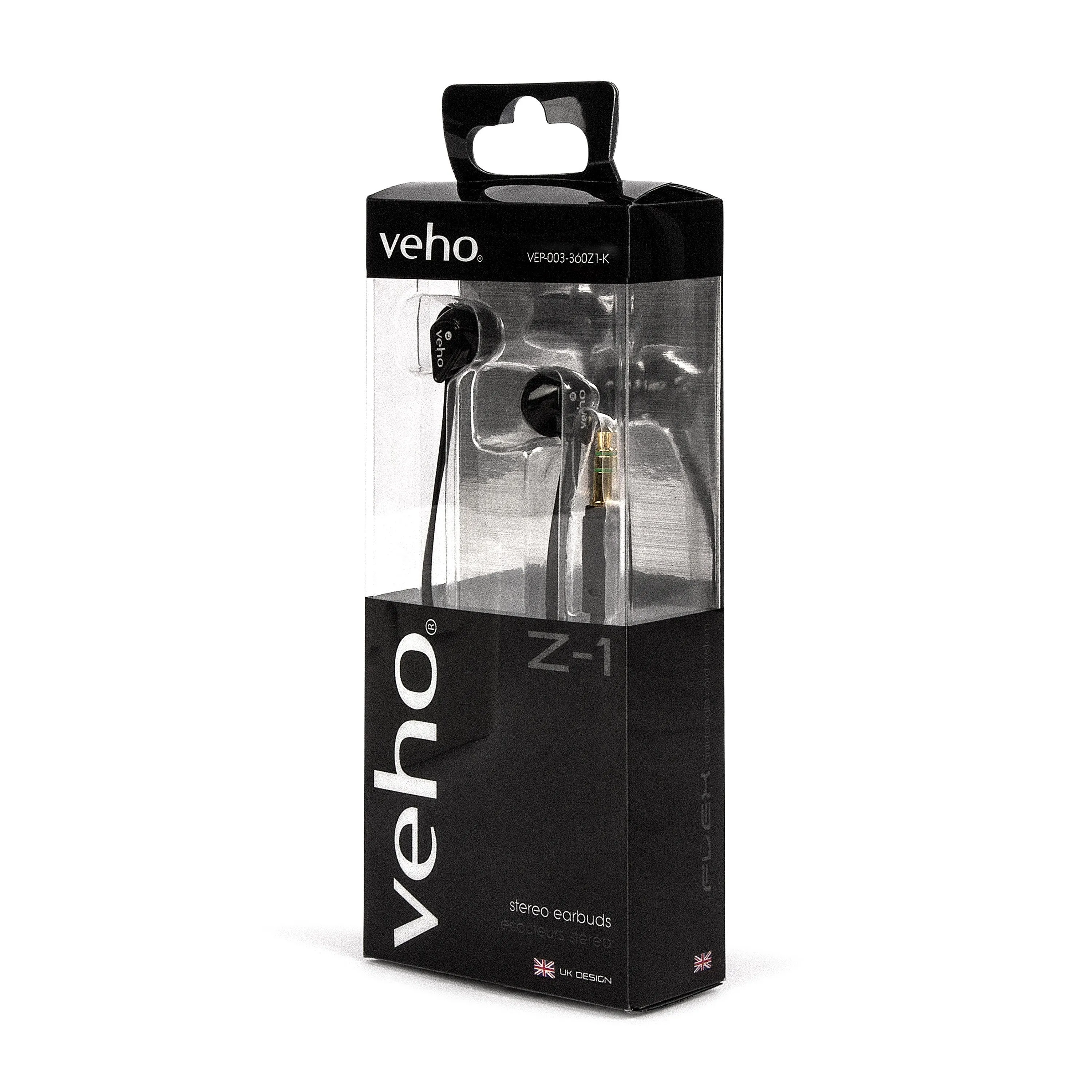 Veho 360 Z-1 In-Ear Headphones | Wired | Noise Isolating | Flex Anti-Tangle Cable | Stereo Sound | Earphones - Black