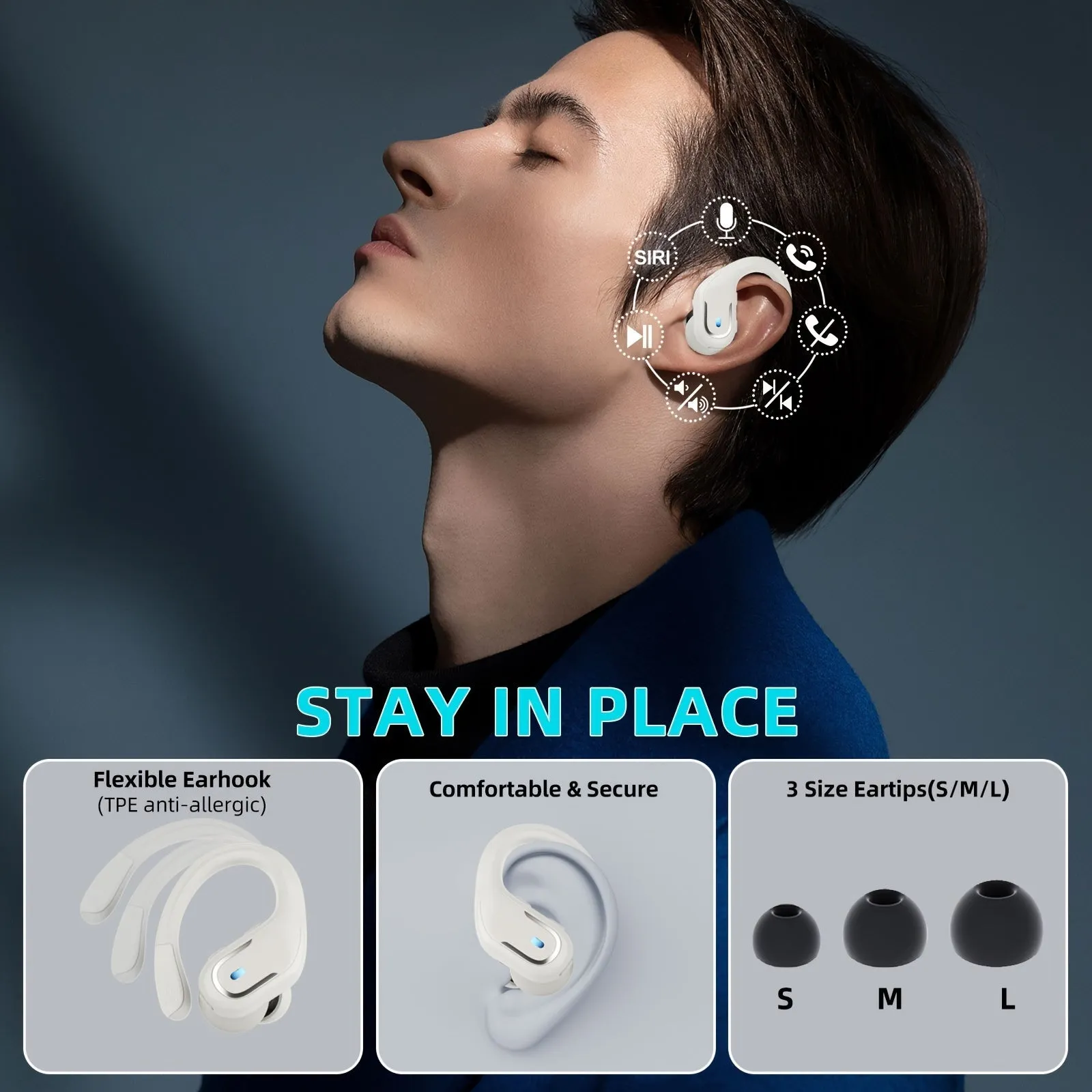 Wireless Earbuds For Sports, Wireless Earphones With Pure Bass Sound, Headset Built-in Microphone Earphones, Noise Cancelling, Over Ear Headphones With Dual-LED Display