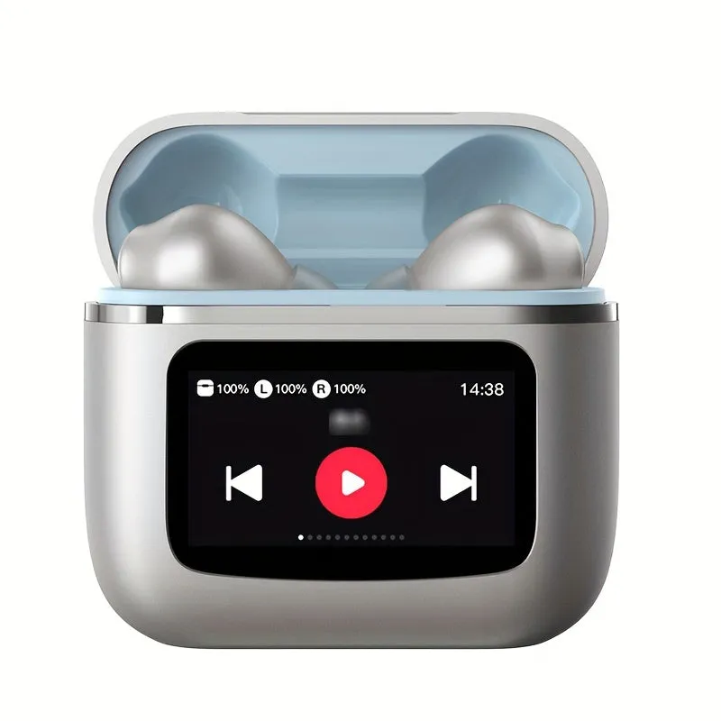 Wireless Earbuds with LCD Touch Screen Display, Smart Noise-Canceling Sleep-Aid Earphones, Ergonomic Design, 40-Hour Long Battery Life